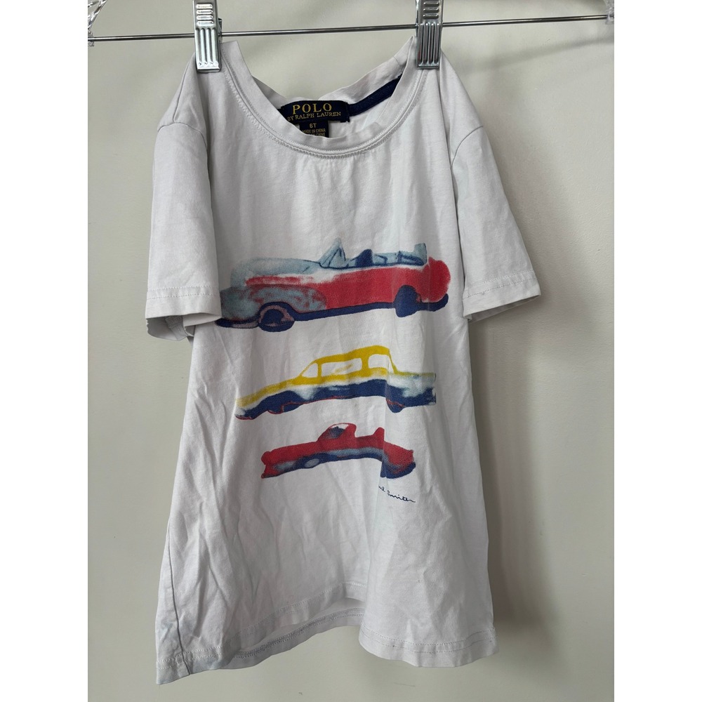 Polo Ralph Lauren Boys White Paul Smith Car Graphic T-Shirt Size 6T